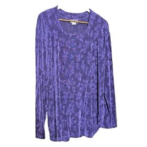 VTG Velvet Blouse Whimsigoth 2x Purple Flowy Tunic Fairy  liquid knit stretch